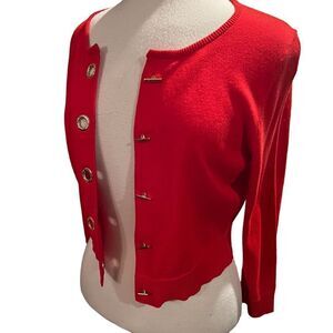 Calvin Klein Cardigan Sweater Red Cropped with Gold Toggle Closure size Medium